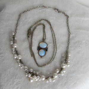 AEO Two Necklaces Faux Moonstone Pendant Necklace and Faux Pearl Choker